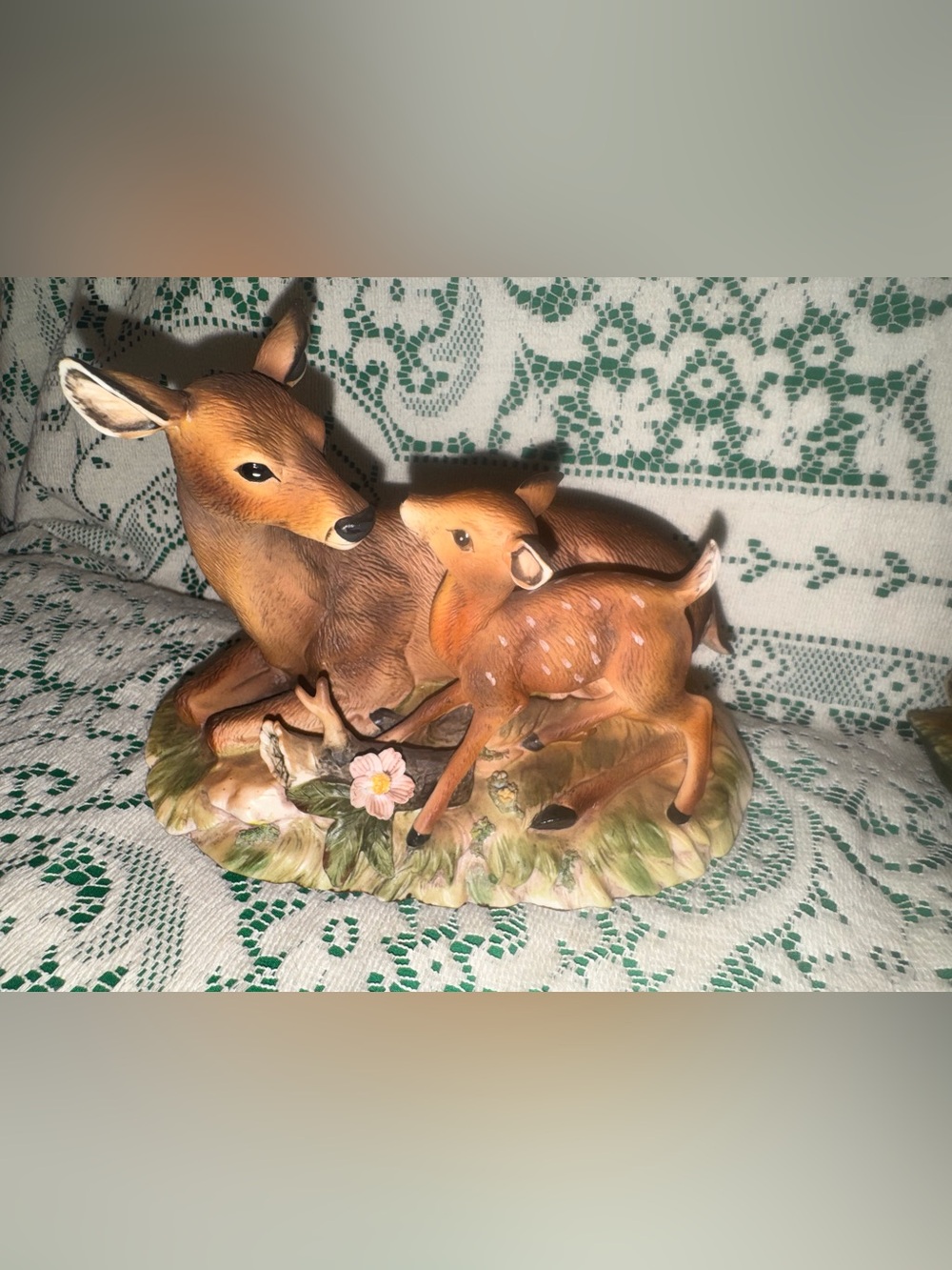 Vintage Homco Mother Deer Doe & Baby Fawn Masterpiece Porcelain Figurine